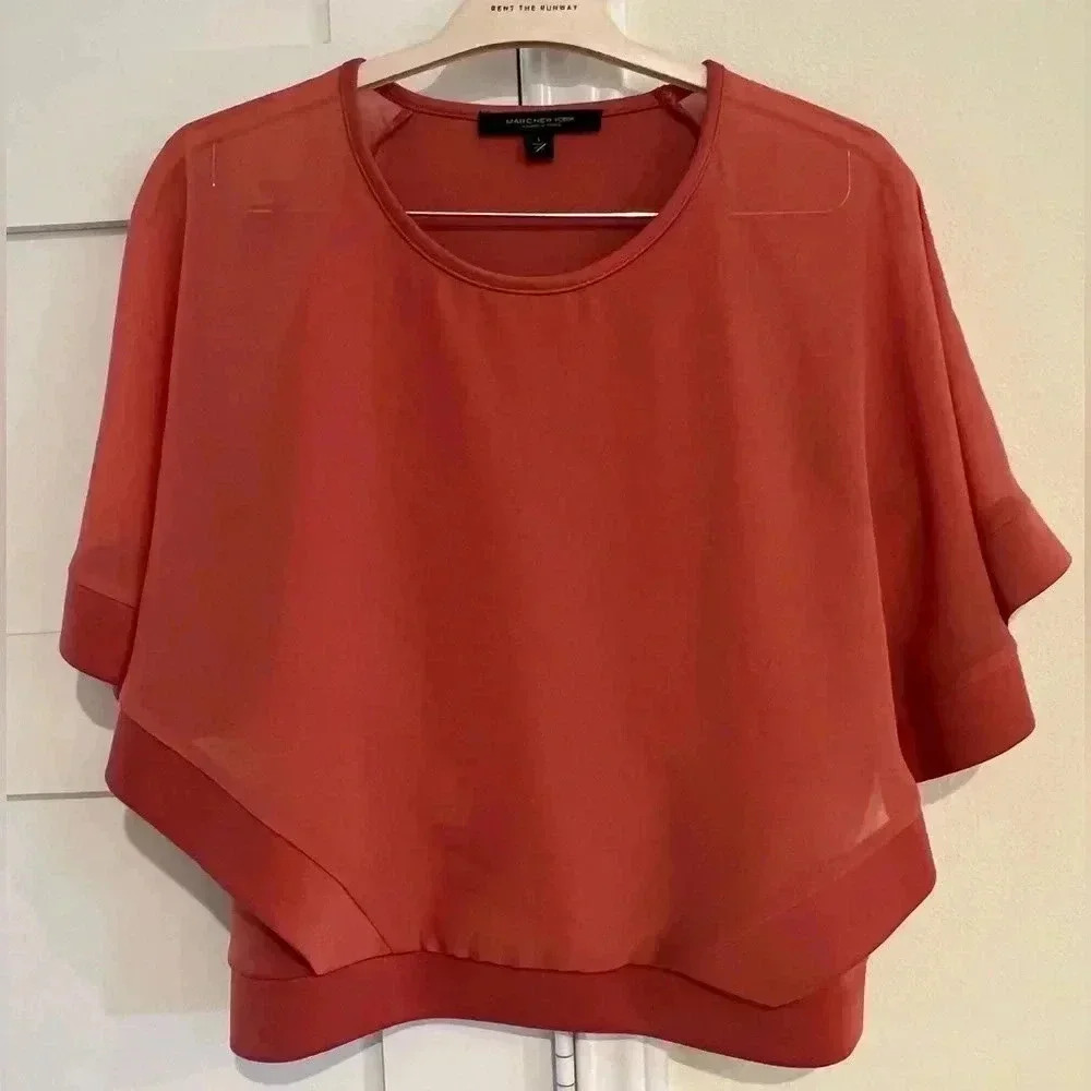 Marc New York Rustic Orange Cropped Short Sleeve Blouse Size Large EUC